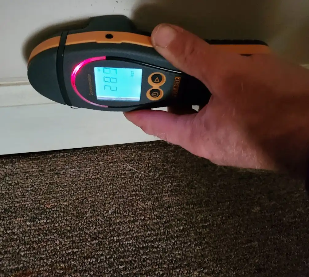 Moisture detection at baseboard during Storm Damage Restoration in Celebration